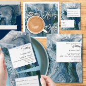 Sea Blues Alcohol Ink Paint Elegant Wedding  招待状