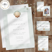 Seashell Watercolor Minimalist Beach Wedding 招待状