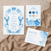 Blue Coastal Elegant Seashell Wedding Monogram セルフインキングスタンプ (この独立クリエイターのコレクションをカスタマイズ。)