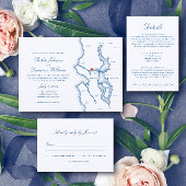 Seattle Lake Washington Map Elegant Navy Wedding 招待状