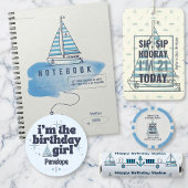 Nautical Blue Sailboat Birthday QR Code 出欠カード