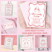 Soda Bottle Bow Pink & Red Wavy Baby Shower ギフトタグ