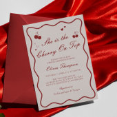 Deep Red Cherry On Top Bridal Shower Recipe Card 招待状