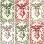 Retro traditional Christmas skating Angel floral ポストカード