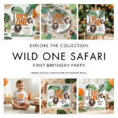 Wild One Safari Animals 1st Birthday Party 招待状