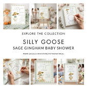 Silly Goose Sage Gingham Cards Gifts Baby Shower ポスター