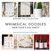 Whimsical Doodles Happy New Year スタンダードカクテルナプキン