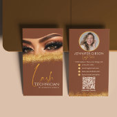 Glamorous Gold & Brown Lash Tech QR Code  名刺