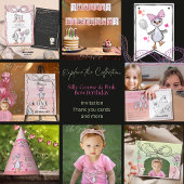 Silly Goose Birthday Coloring Game Pink Bow Card 招待状