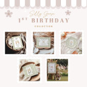 Silly Goose 1st Birthday Green Gingham 招待状