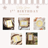 Silly Goose 1st Birthday Yellow Gingham サンキューカード
