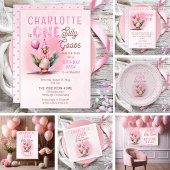 Silly Goose First Birthday Pink Girl Party 招待状
