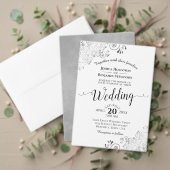 シルバーフェイクフフローラ結婚フォイル 招待状 (この独立クリエイターのコレクションをカスタマイズ。テスト)