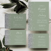 スクエアセージ緑のシルバーグリッター日付を保存 案内状