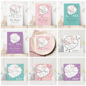 シンプル可愛いジャンピングラムピンク&ホワイト誕生日 招待状