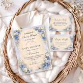 Soft Blue Blueberry Baby Shower 招待状