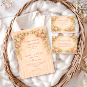 Soft Peach Floral Baby Shower 招待状