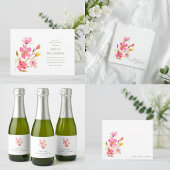 愛らしいピンクの水彩花模様の宛先 ラベル