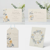 Simple Blue Yellow Floral Minimalist Wedding  出欠カード