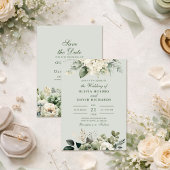 Soft Sage Green Botanical Minimal Wedding 招待状
