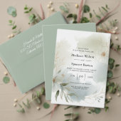 ソフトウォーターカラーフローラセージ結婚グリーン 招待状 (この独立クリエイターのコレクションをカスタマイズ。テスト)