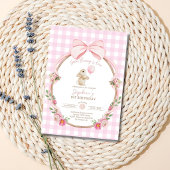 Some Bunny is One: Pink Bow Rabbit First Birthday  招待状