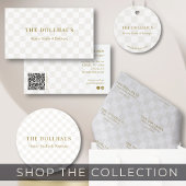 Chic Checkered Tan QR Code Branding Modern 名刺