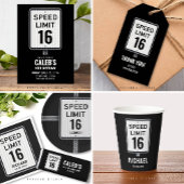 16th Birthday Speed Limit Black and White Sign 招待状