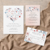 赤面ピンクとブルーのフローラ結婚式の引き出物 スクエアシール (この独立クリエイターのコレクションをカスタマイズ。)