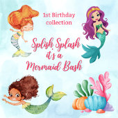 スプラッシュマーメイドバッシュ女の子1st誕生日 招待状