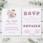 Spring Floral Wine Wedding Invitation 招待状 (この独立クリエイターのコレクションをカスタマイズ。)