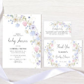 春ガーデンピンクパープルワイルドフラワーベビーシャワー 招待状