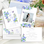 ブルーバラリボンモノグラム結婚式招待状ラベル ラベル