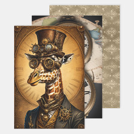 Collection Steampunk Animal - Giraffe Decoupage  ラッピングペーパーシート