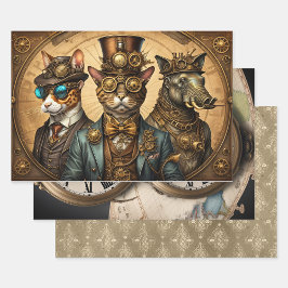 Collection Steampunk Animal - Kitty Trio  ラッピングペーパーシート