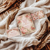 Strawberry Blush Garden Celebration 1st Birthday 招待状