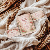 Strawberry Vintage Floral Theme 1st Birthday 招待状