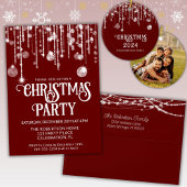 赤いホワイトストリングライツクリスマスホリデーパーティー 招待状