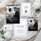 Dusty Blue Striped Elegance Classy Wedding サンキューカード