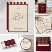 Ivory & Burgundy Stripes Border Retro Wedding 招待状