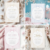 Beige Stripes with Scalloped Frame Baby Shower  ラウンドシール