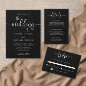 Stylish Modern Calligraphy Black Wedding 招待状 (この独立クリエイターのコレクションをカスタマイズ。)