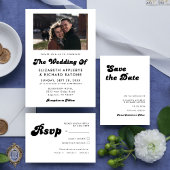 スタイリッシュなレトロブラック&ホワイトの結婚式 招待状