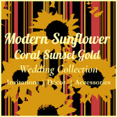 Sunflower Sunset Coral Gold Modern Wedding プログラム