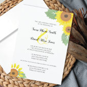 Sunflowers Greenery Wedding Folded Thank You Card サンキューカード
