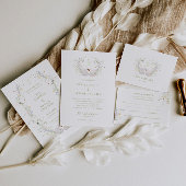 Swans Floral Monogram Crest Wedding 出欠カード