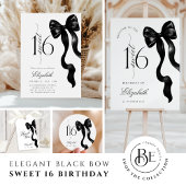 Elegant Sweet 16 Black Bow Thank You Card サンキューカード