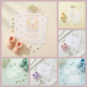 Yellow Lemon Cream Butterfly Baby Shower 招待状