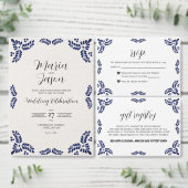 Talavera Black Floral Minimalist Spanish Wedding 招待状 (この独立クリエイターのコレクションをカスタマイズ。)