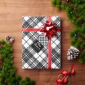 タータン柄のクリスマスブラック&ホワイトのモノグラム コースター (この独立クリエイターのコレクションをカスタマイズ。)